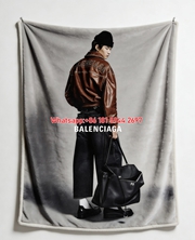 Balenciaga Leather Jacket Print Fleece Throw Blanket BA443